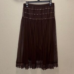 Chic Brown Lace Midi Skirt
